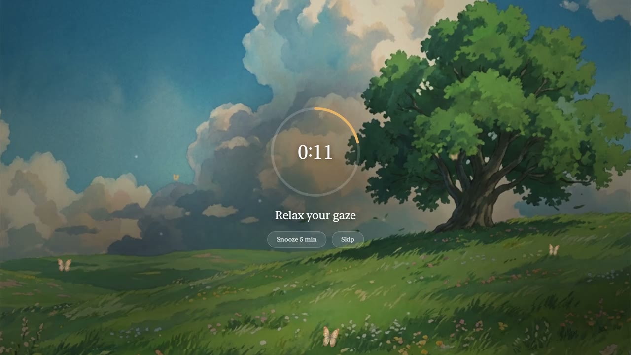 An Eye Rest break: a hand-painted scene with the rest timer